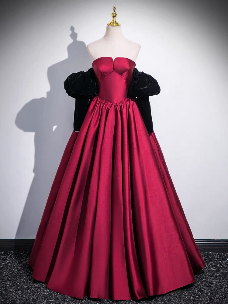 A-Line Satin Dark Red Long Prom Dress, Dark Red Long Evening Dress dresstby A-Line Satin Dark Red Long Prom Dress, Dark Red Long Evening Dress dresstby