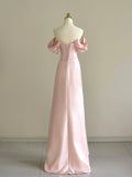 A-Line Off Shoulder Pink Long Prom Dress, Pink Long Formal Dress with Beads