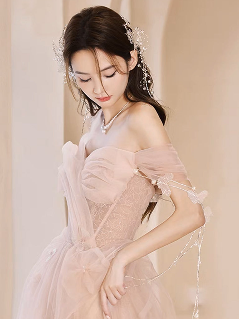 Champagne Pink A-Line Tulle Sequin Long Prom Dress, Champagne Pink For dresstby Champagne Pink A-Line Tulle Sequin Long Prom Dress, Champagne Pink For dresstby
