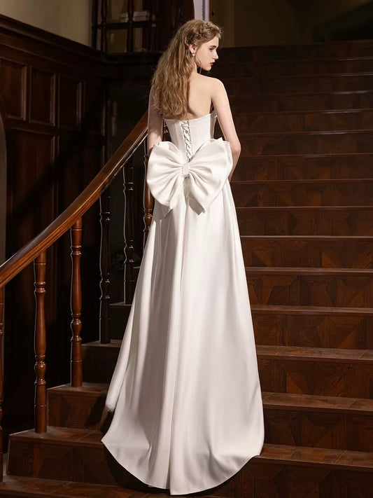 A-Line Satin White Long Prom Dress, White Long Formal Dress