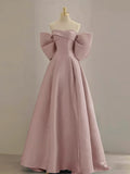 A-Line Sweetheart Neck Satin Pink Long Prom Dress, Pink Long Formal Dress