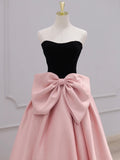 A-Line Sweetheart Neck Satin Velvet Pink Long Prom Dress, Pink Long Formal Dress