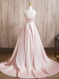 A-Line Satin Pink Long Prom Dress, Pink Long Formal Dress