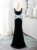 Simple Mermaid Velvet Black Long Prom Dress, Black Long Formal Dress