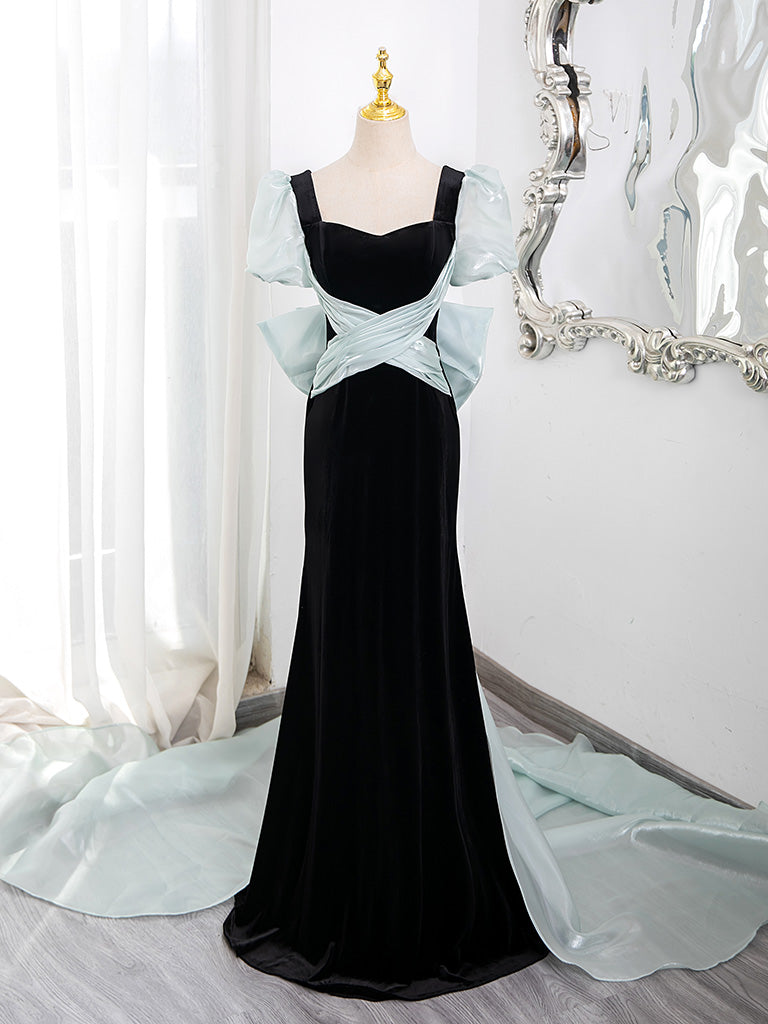 Simple Mermaid Velvet Black Long Prom Dress, Black Long Formal Dress