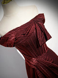 Mermaid Off Shoulder Satin Burgundy Long Prom Dress, Burgundy Long Formal Dress