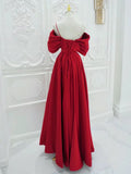 A-Line Off Shoulder Satin Red Long Prom Dress, Red Long Formal Dress