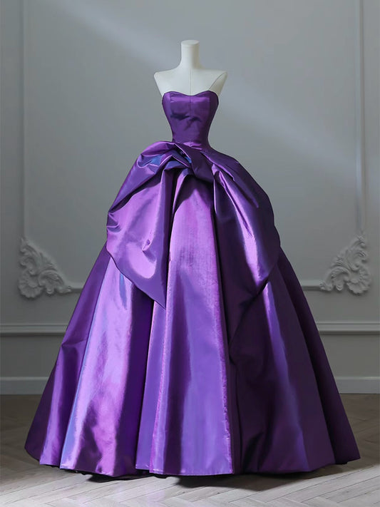 A-Line Sweetheart Neck Satin Purple Long Prom Dress, Satin Purple Long Formal Dress