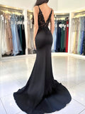 Black Lace Mermaid Long Prom Dress, Black Long Formal Dress