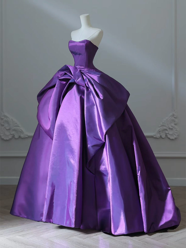 A-Line Sweetheart Neck Satin Purple Long Prom Dress, Satin Purple Long Formal Dress