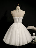 A-Line Sweetheart Neck Tulle Lace White Short Prom Dress, White Homecoming Dress