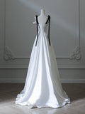 A-Line Satin White Long Prom Dress, White Long Formal Dress