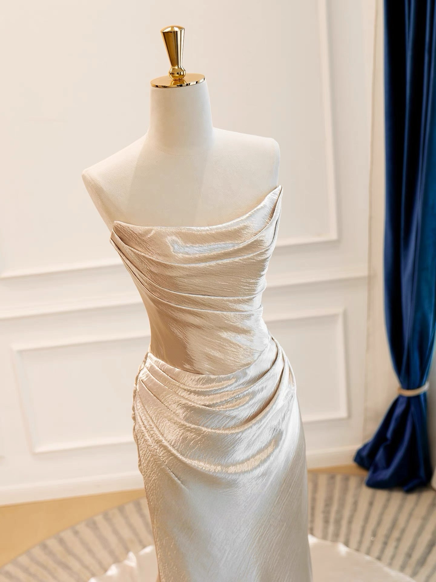 Mermaid Satin Champagne Long Prom Dress, Champagne Long Evening Dress