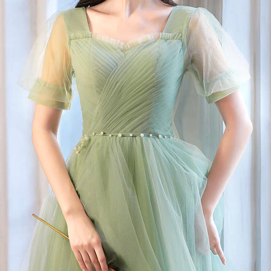 A-Line Green Tulle Short Prom Dress, Green Short Formal Dress  dresstby