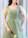 A-Line Green Tulle Short Prom Dress, Green Short Formal Dress