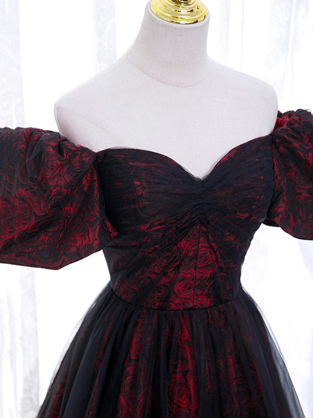 A-Line Tulle Lace Black/burgundy Long Prom Dress, Black/Burgundy Long dresstby A-Line Tulle Lace Black/burgundy Long Prom Dress, Black/Burgundy Long dresstby