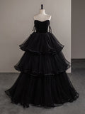 A-Line Sweetheart Neck Tulle Velvet Black Long Prom Dress, Black Long Evening Dress