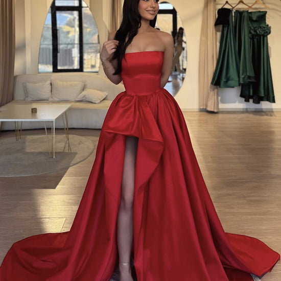 A-Line Red Satin Long Prom Dress, Red Long Formal Dress – dresstby