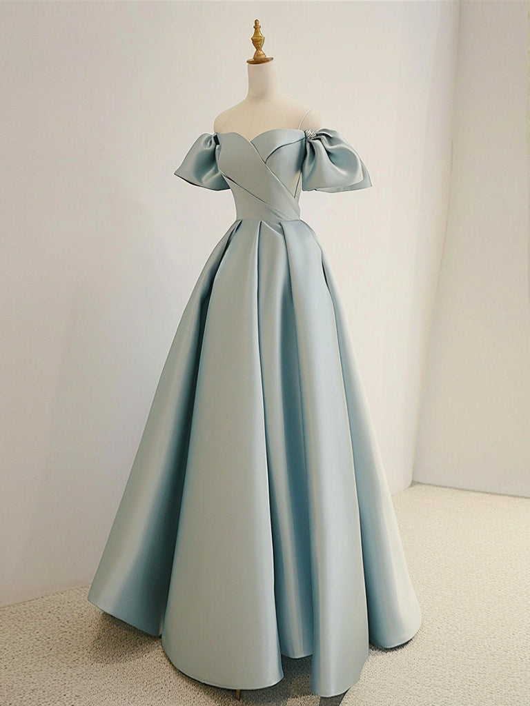 A-Line Sweetheart Neck Satin Blue Long Prom Dress, Blue Long Formal Dr ...