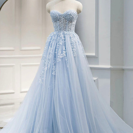 lace blue prom dress Royal Blue Plunging Neck Sweep Train Lace Prom Dress, Royal Blue / 10