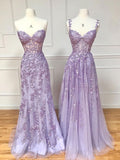 Purple Lace Long Prom Dress, Purple Lace Long Graduation Dresses