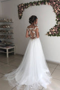 White tulle lace long prom dress white lace wedding dress