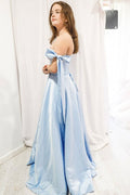 Simple blue sweetheart satin long prom dress blue evening dress