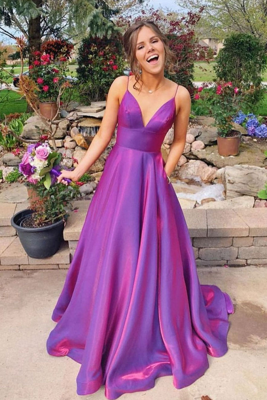 Simple purple red satin long prom dress purple evening dress dresstby Simple purple red satin long prom dress purple evening dress dresstby