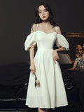 Simple white sweetheart neck short prom dress, white bridesmaid dress