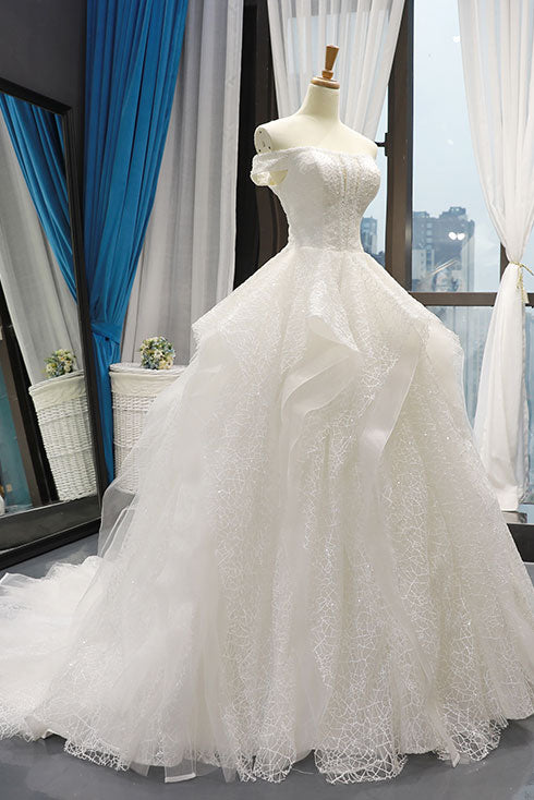 White tulle lace off shoulder long prom dress white lace wedding dress dresstby White tulle lace off shoulder long prom dress white lace wedding dress dresstby