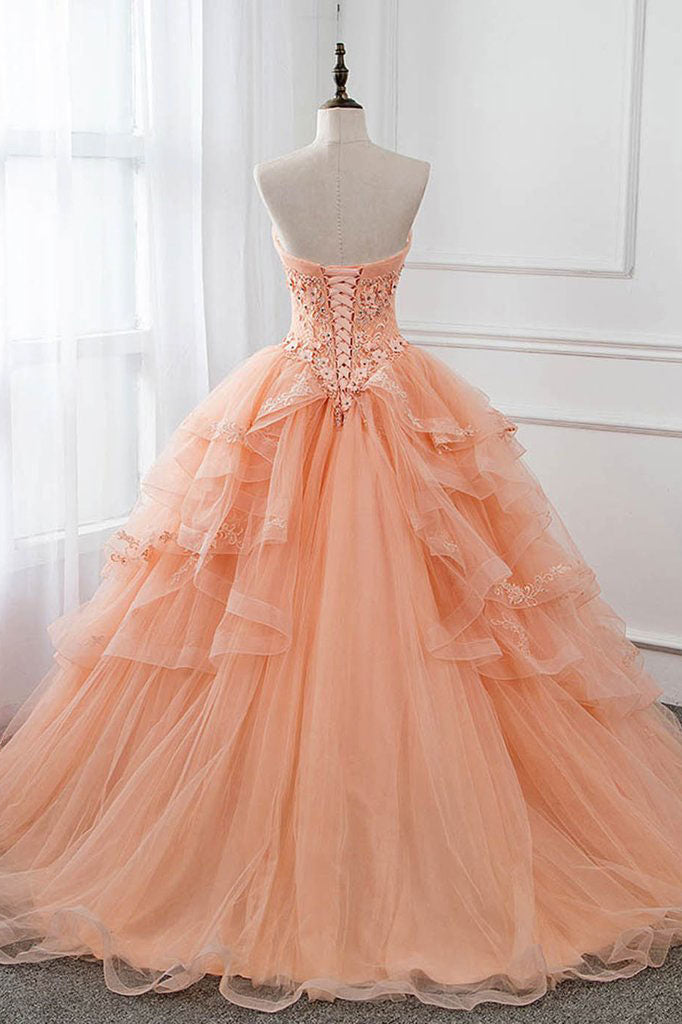 Unique sweetheart neck tulle lace long prom dress, formal dress