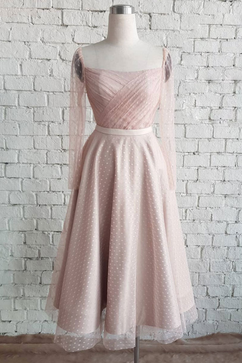 Light pink tulle prom dress, bridesmaid dress