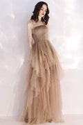Champagne tulle long prom dress tulle formal dress