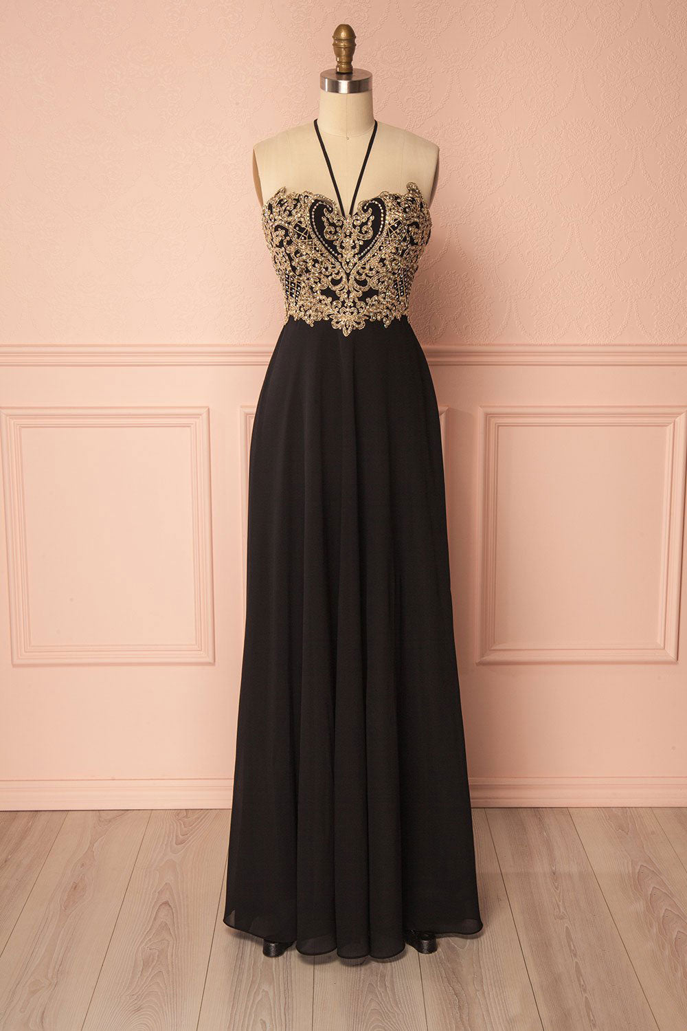 Black sweetheart lace applique long prom dress, black evening dress