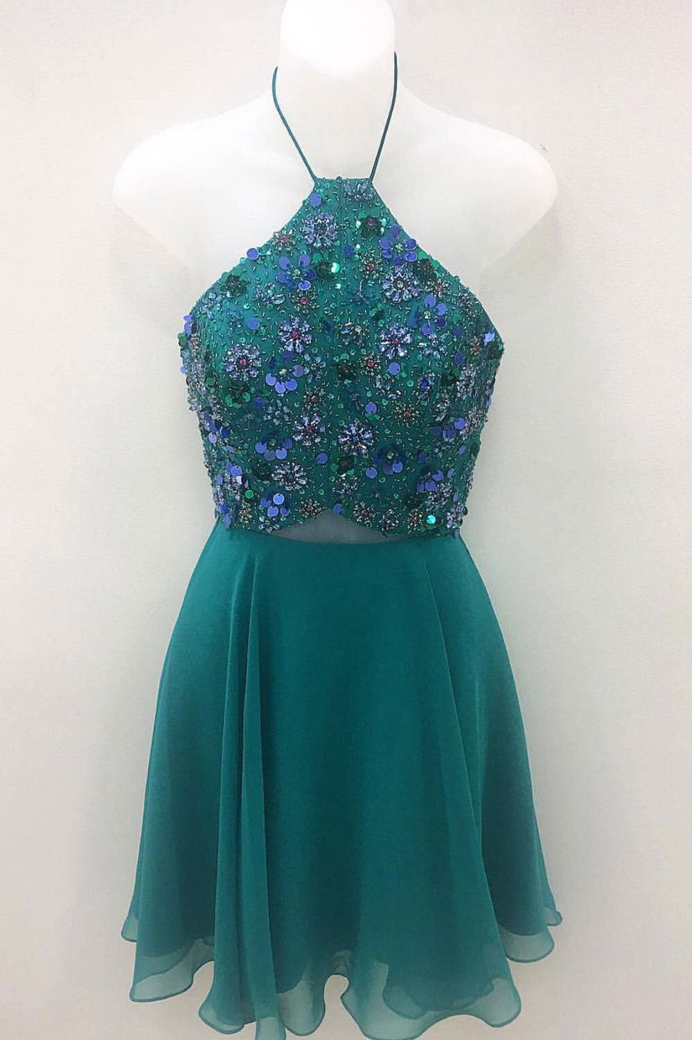 Cute green beads sequin short prom dress. green homecoming dress