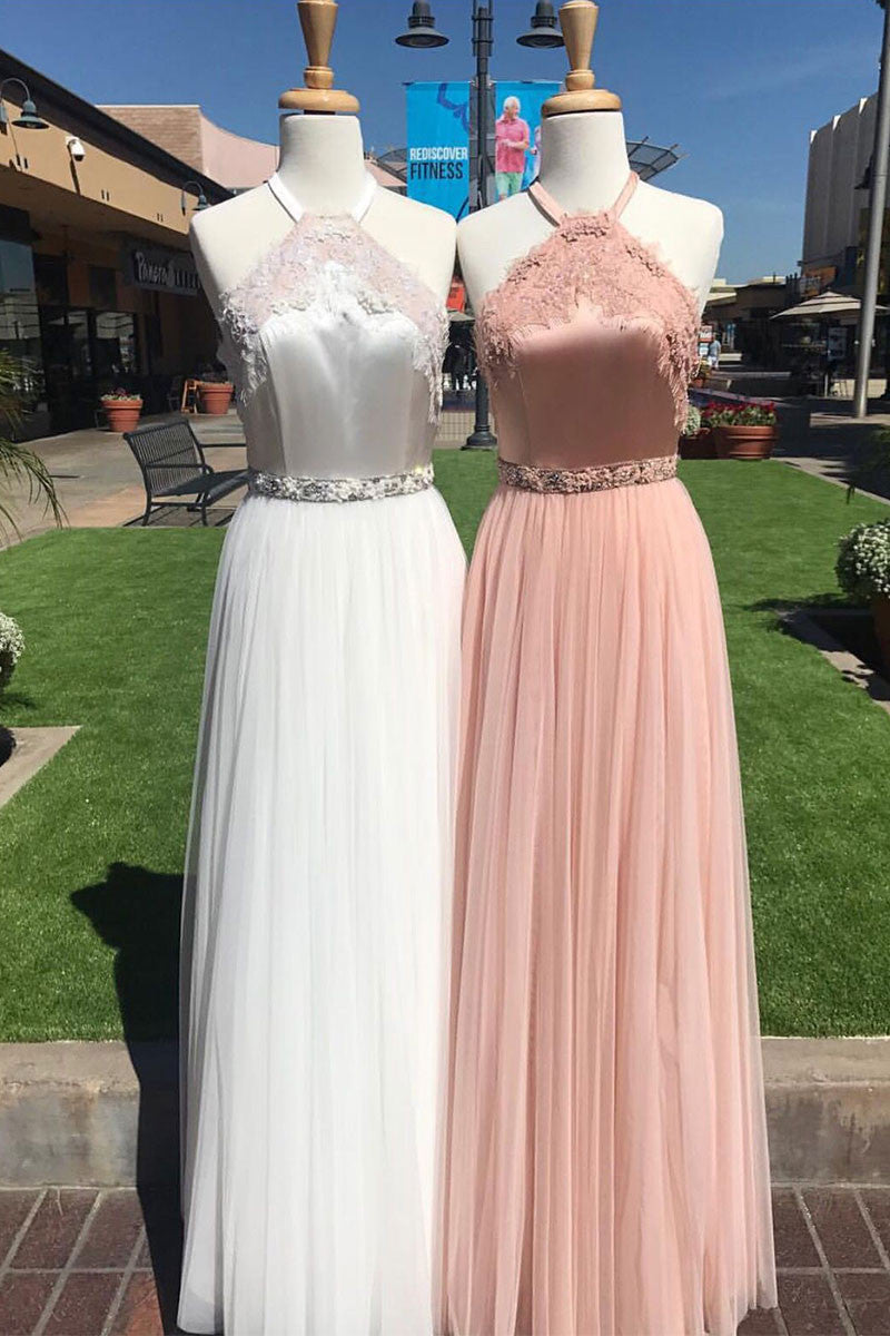 Unique tulle lace long prom dress, lace evening dress for teens