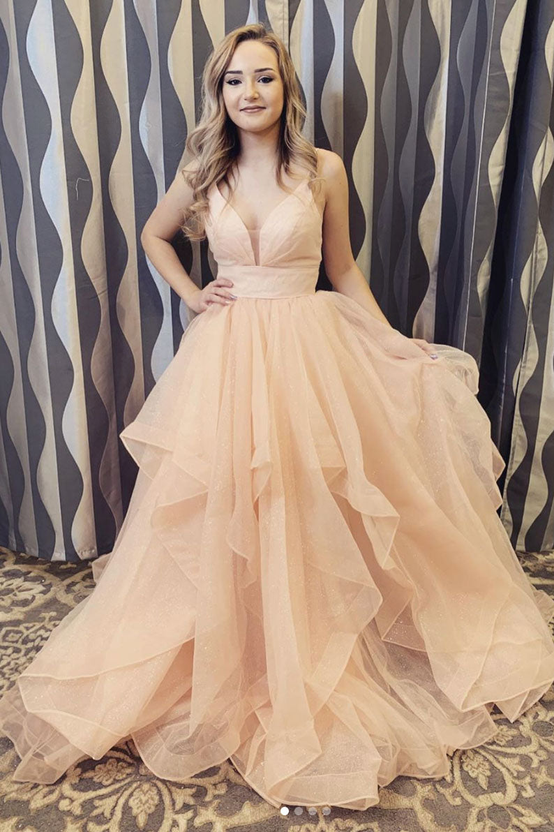 champagne tulle long prom dress champagne evening dress