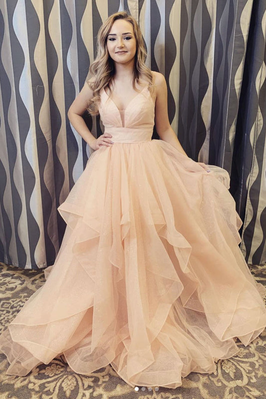 champagne tulle long prom dress champagne evening dress