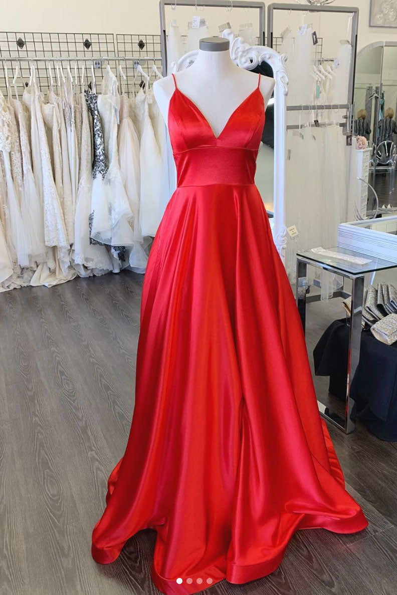 Red V Neck Satin Long Prom Dress Red Long Formal Dress Dresstby 5111