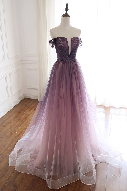 Unique tulle long prom dress, tulle evening dress