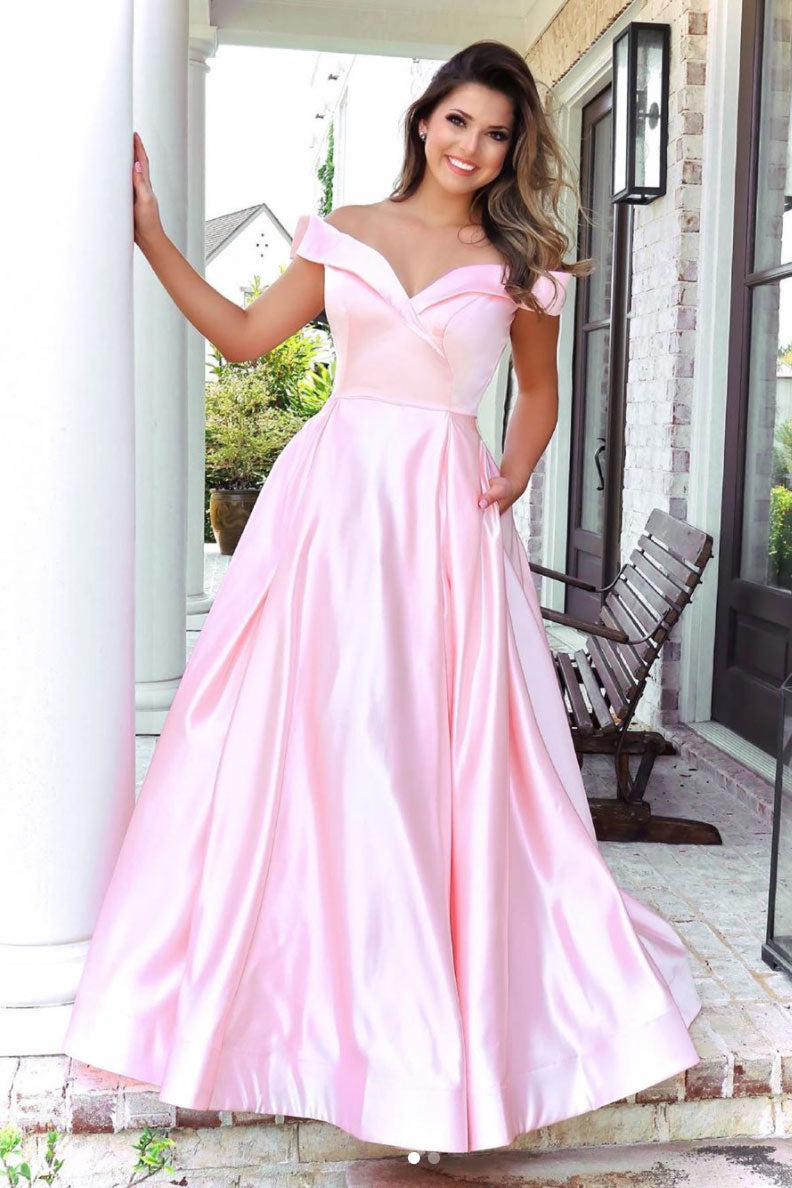 Pink satin long prom dress pink long evening dress – dresstby