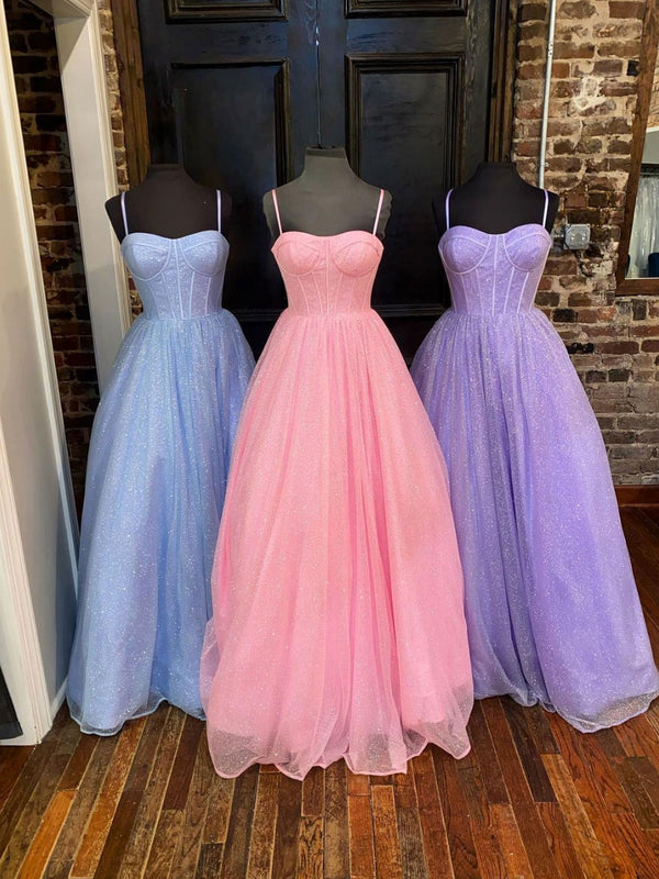 Simple tulle sequin long prom dress, tulle formal dress
