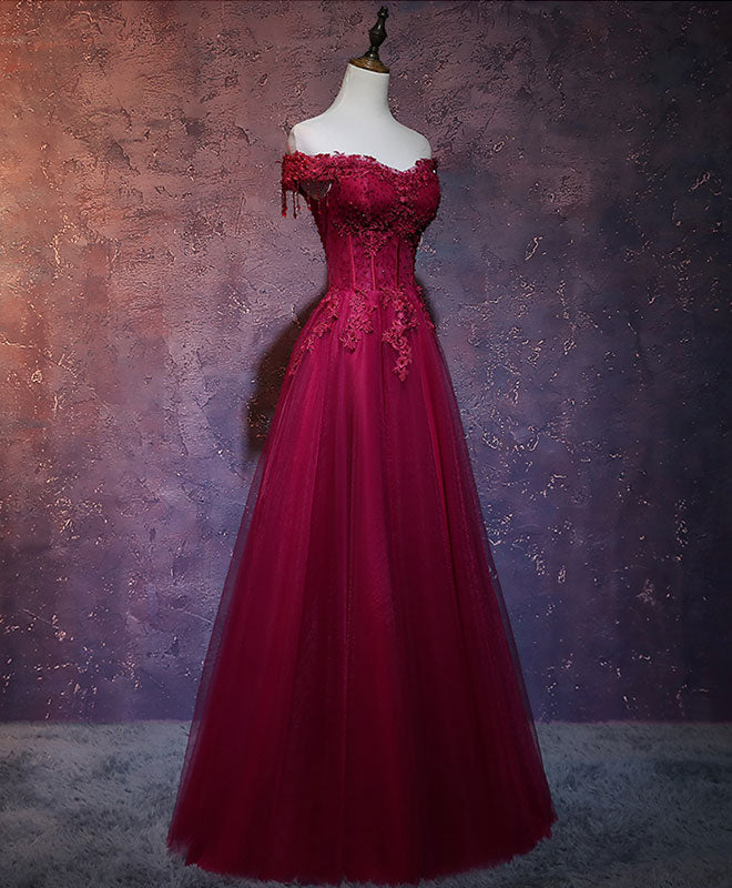 Burgundy off shoulder lace long prom dress burgundy evening dress dresstby Burgundy off shoulder lace long prom dress burgundy evening dress dresstby