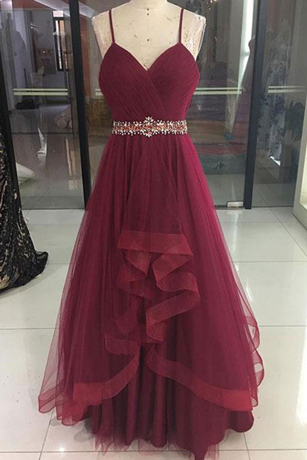 Burgundy sweetheart tulle long prom dress, burgundy evening dress