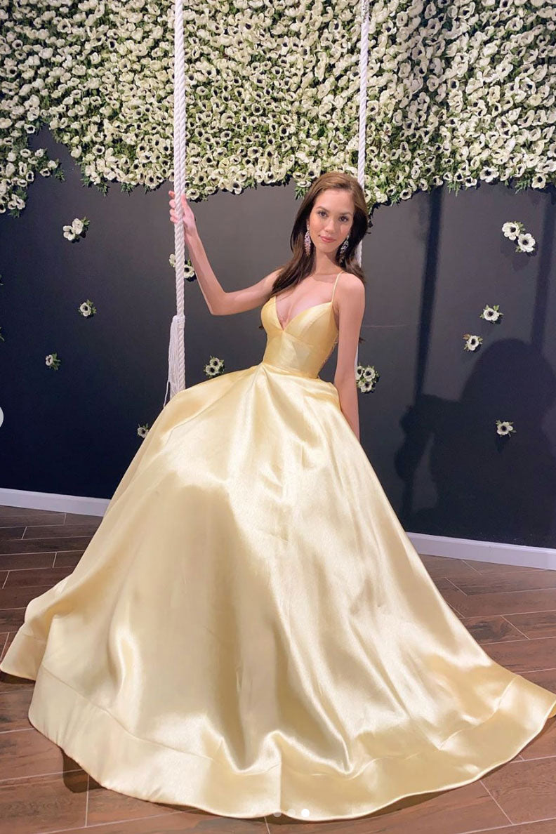Simple yellow sweetheart prom dress yellow formal dress