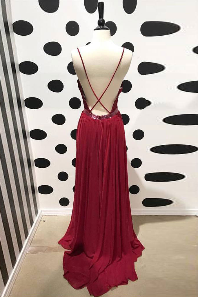Burgundy v neck lace chiffon long prom dress, burgundy bridesmaid dres dresstby Burgundy v neck lace chiffon long prom dress, burgundy bridesmaid dres dresstby