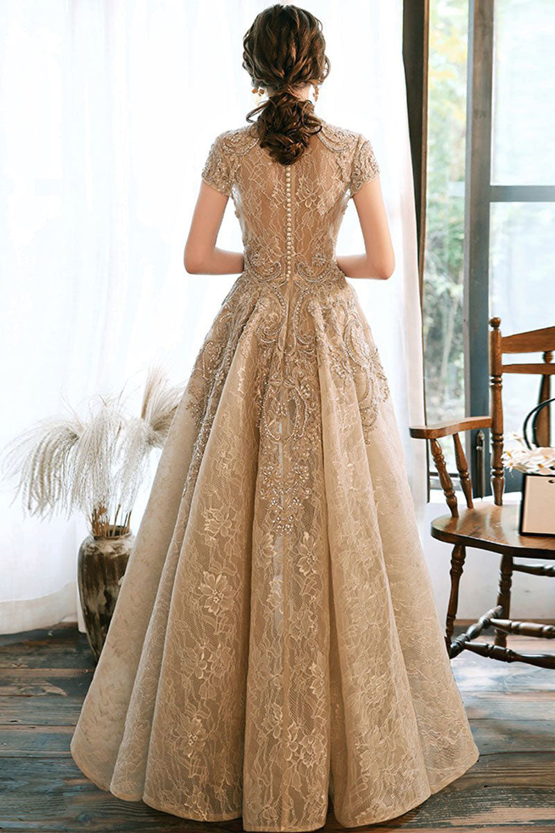 Unique high neck lace long prom dress lace formal dress dresstby Unique high neck lace long prom dress lace formal dress dresstby