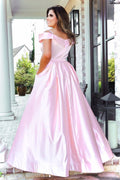 Pink satin long prom dress pink long evening dress
