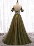 Simple sweetheart tulle green long prom dress, green evening dress