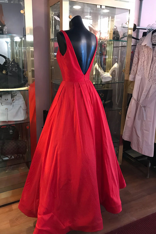 Simple red tea Length prom dress, red evening dress